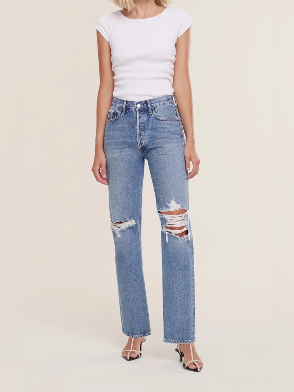 AGOLDE Lana Mid Rise Vintage Straight Distressed Jeans Sz 29